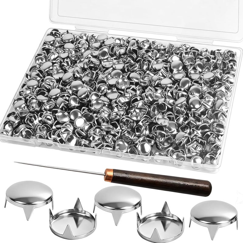CXIIPOL 1000 Pieces 12 mm Round Dome Studs for Clothing, Silver Studs for Clothing, Punk Spikes for Clothes, Bag, Leather, Shoes, Dog Collars with Awl - Image 1